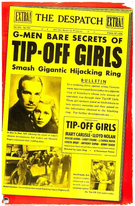 Framed Print : TIP-OFF GIRLS, US poster art, top from left: Lloyd Nolan, Mary Carlisle; bottom left: Anthony Quinn (arm raised), Buster Crabbe (wounded); bottom right: Roscoe Karns