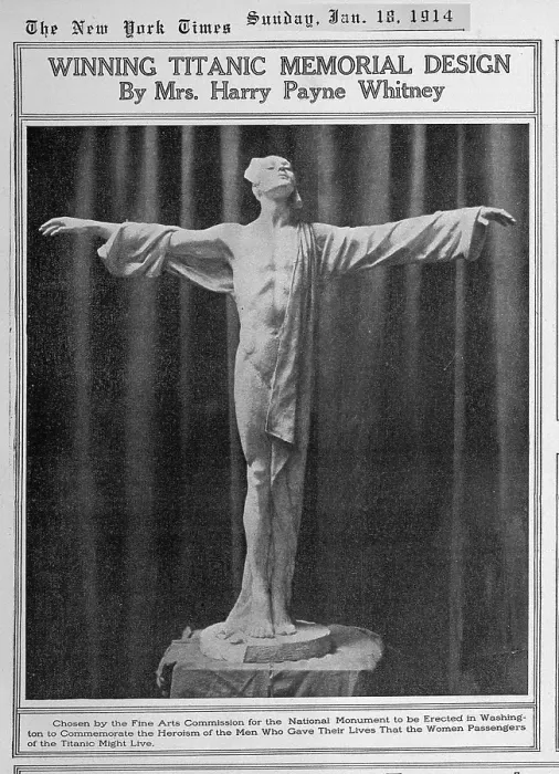 Framed Print : TITANIC: New York Times article featuring Winning Titanic Memorial Design by Mrs. Harry Payne Whitney