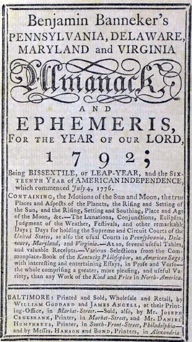 Framed Print : Title page of a 1792 Almanac published by one of the first African American intellectuals, Benjamin Banneker (1731-1806)