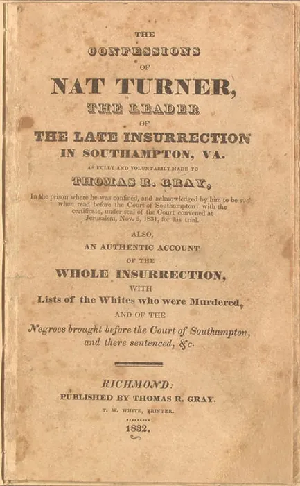 Framed Print : Title page from the CONFESSIONS OF NAT TURNER, THE LEADER OF THE listed the fifty-seven whites killed by Turner's band of about sixty-five men