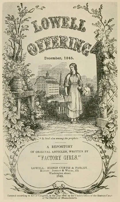 Framed Print : Title page from the December 1845 issue of THE LOWELL OFFERING, a magazine written and published by the young women working in the Lowell, Massachusetts Framed Print : Title page from the December 1845 issue of THE LOWELL OFFERING, a magazine written and published by the young women working in the Lowell, Massachusetts