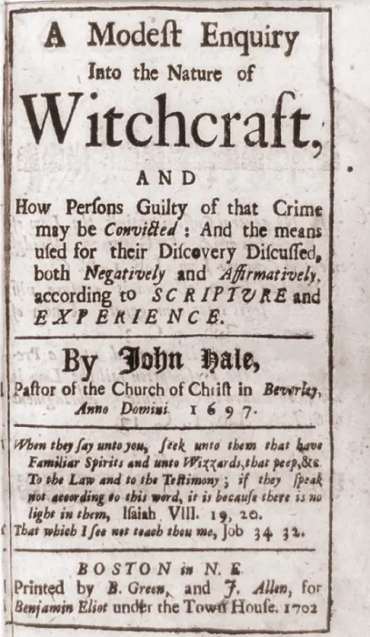 Framed Print : Title page of A MODEST ENQUIRY INTO THE NATURE OF WITCHCRAFT, by John Hale in 1697