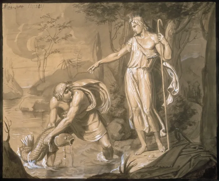 Framed Print : Tobias and the Archangel Raphael (Tobiolo e l'Arcangelo Raffaele), by Vitale Sala, 1820, 19th Century, watercolour on paper - Italy, Lombardy, Milan