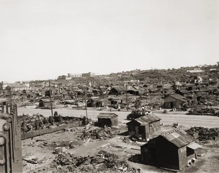 Framed Print : Tokyo's shanty town, where post-World War II homeless Japanese have set up housekeeping in small huts amid the ruins from wartime bombing. September 26, 1945 Framed Print : Tokyo's shanty town, where post-World War II homeless Japanese have set up housekeeping in small huts amid the ruins from wartime bombing. September 26, 1945