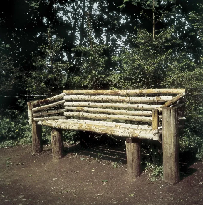 Framed Print : TOLSTOY, Lev Nikolayevich, Leo (1828-1910). Birch bench where Leo Tolstoy used to sit (1907). Furniture. RUSSIA. TULA. Ysnaia Poliana. Tolstoy House Museum