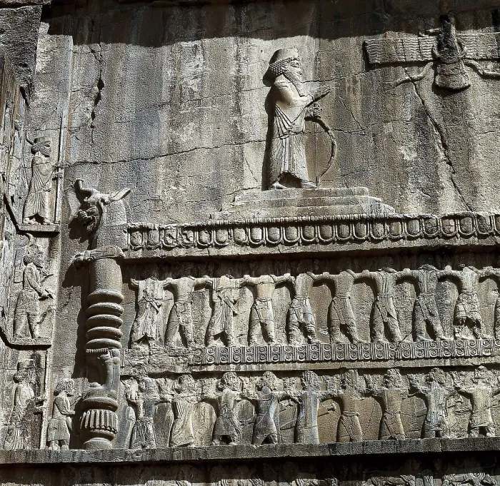 Framed Print : Tomb of Artaxerxes II. ca. 358 BC. IRAN. Persepolis. Persian art. Achaemenid period. Relief. AISA / Everett Collection**US SALES ONLY**