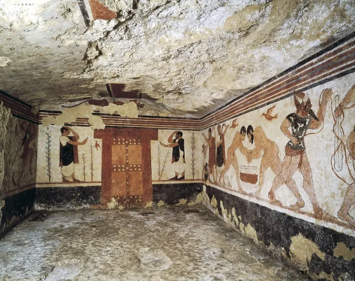 Framed Print : Tomb of the Augurs. 6th c. BC. ITALY. Tarquinia. Necropolis of Monterozzi. Tomb of The Augurs. Etruscan art. Fresco. AISA / Everett Collection**US SALES ONLY**