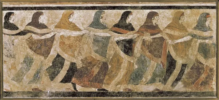 Framed Print : The Tomb of the Dancing Women. 1st half 4th BC. Etruscan art. Fresco. ITALY. Naples. National Museum of Archaeology. Proc: ITALY. Ruvo di Puglia. Necropolis of Via dei Cappuccini