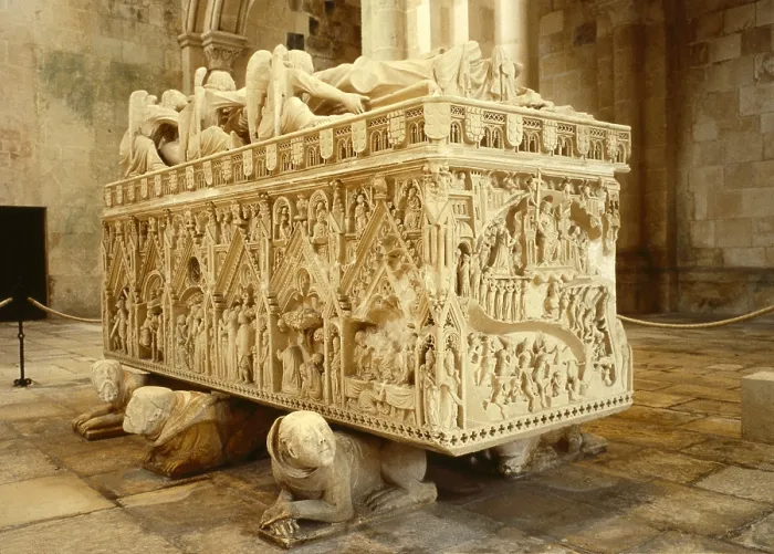 Framed Print : Tomb of Ines de Castro. 14th c. PORTUGAL. Alcobaa. Monastery of Santa Maria. Gothic art. Relief on marble; Sculpture on marble. - J