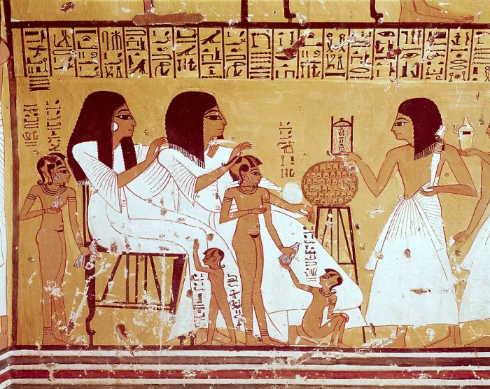 Framed Print : Tomb of Inherkhau. 12th c. BC. EGYPT. Dayr al-Bahri. Valley of the Artisans. The foreman Inherkhau and his family. Egyptian art. New Kingdom. Painting Framed Print : Tomb of Inherkhau. 12th c. BC. EGYPT. Dayr al-Bahri. Valley of the Artisans. The foreman Inherkhau and his family. Egyptian art. New Kingdom. Painting