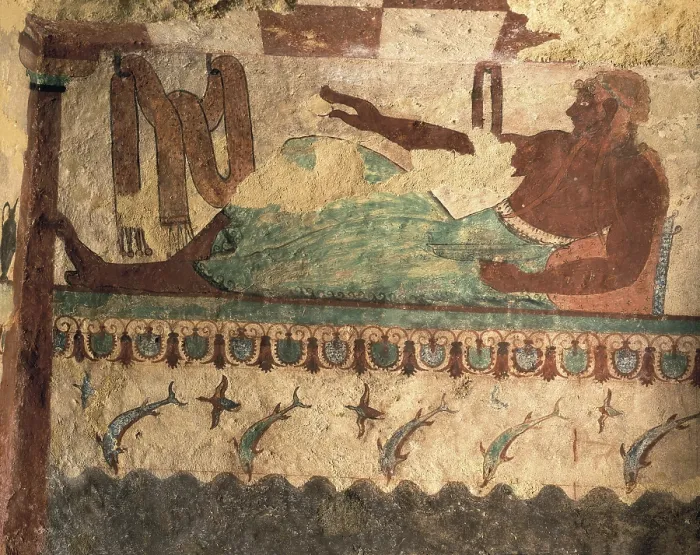 Framed Print : Tomb of The Lionesses. ITALY. Tarquinia. Necropolis of Monterozzi. Tomb of The Lionesses. Banquet scene. Etruscan art. Fresco. AISA / Everett Collection**US SALES ONLY**