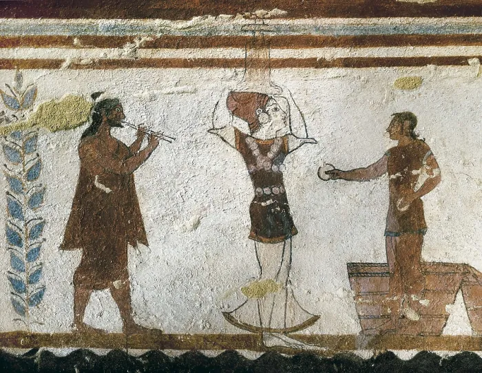 Framed Print : Tomb of the Prestidigitators. ITALY. Tarquinia. Necropolis of Monterozzi. Tomb of the Prestidigitators.. Hand trick. Etruscan art. Fresco. AISA / Everett Collection**US SALES ONLY**