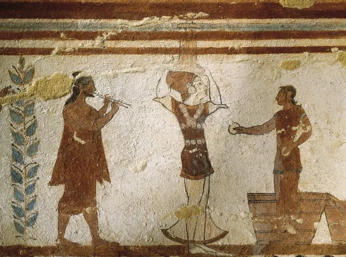 Framed Print : Tomb of the Prestidigitators. ITALY. Tarquinia. Necropolis of Monterozzi. Tomb of the Prestidigitators.. Hand trick. Etruscan art. Fresco