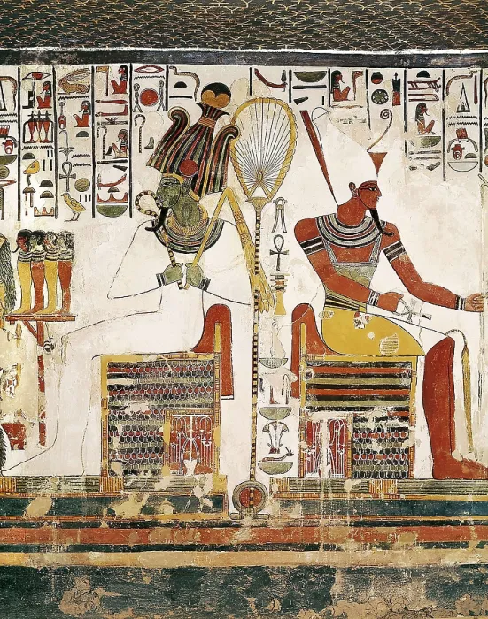 Framed Print : Tomb of Queen Nefertari. EGYPT. Dayr al-Bahri. Valley of the Queens. Tomb of Queen Nefertari. Her husband the Pharaoh Ramses II and the god Osiris. Egyptian art. New Kingdom