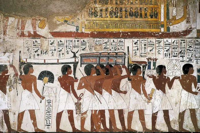Framed Print : Tomb of Ramose. EGYPT. Dayr al-Bahri. Valley of the Nobles. Tomb of Ramose. Funeral of Ramose, vizier of Thebes during the reign of Amenhotep III. Egyptian art. New Kingdom