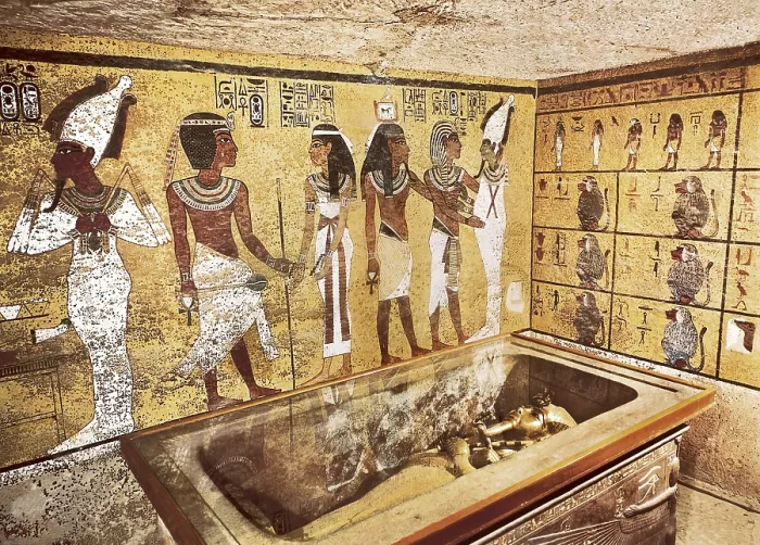 Framed Print : Tomb of Tutankhamun. s.XIV BC. EGYPT. QUENA. Dayr al-Bahri. Valley of the Kings. Tomb of Tutankhamun. Burial chamber that contained the sarcophagus. Egyptian art. New Kingdom