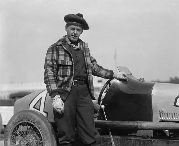 Framed Print : Tommy Milton, champion racing driver of the 1920s. On July 11, 1925, he appeared in his pit in the Laurel 250 race track in Scottish attire