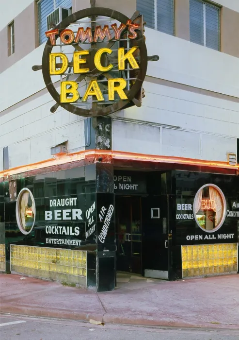 Framed Print : Tommy's Deck Bar, photograph by Walter Smalling, Miami Beach Art Deco Historic District, 627 Fifth Street, Miami Beach, Florida, circa 1980s