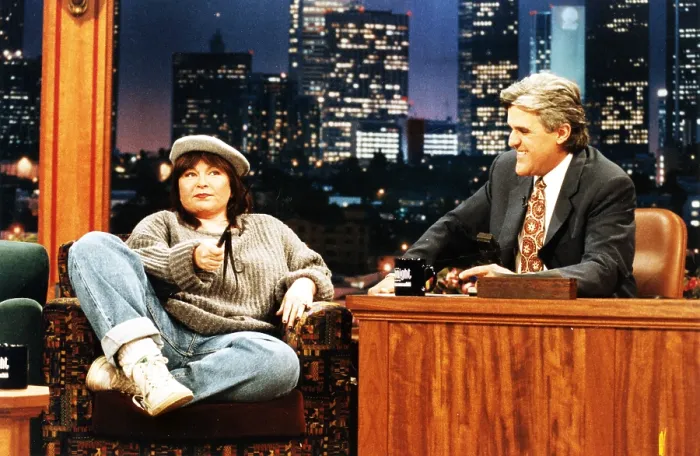 Framed Print : THE TONIGHT SHOW WITH JAY LENO, from left: Roseanne Barr, Jay Leno, season 4, ep. 793, aired 10 / 30 / 1995, 1992-2014