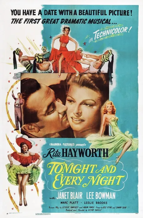 Framed Print : TONIGHT AND EVERY NIGHT, US poster, kiss from left: Lee Bowlan, Rita Hayworth, 1945