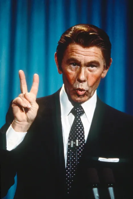 Framed Print : THE TONIGHT SHOW STARRING JOHNNY CARSON, Johnny Carson impersonating Ronald Reagan, (ca. early 1980s), 1962-1992
