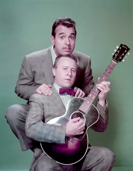 Framed Print : From top: Tennessee Ernie Ford, host of THE TENNESSEE ERNIE FORD SHOW, and George Gobel, host of THE GEORGE GOBEL SHOW, ca. mid 1950s