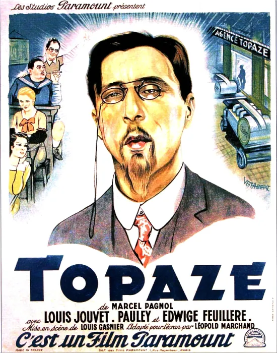 Framed Print : TOPAZE, French poster art, center: Louis Jouvet; left from front: Edwige Feuillere, Simone Heliard, Paul Pauley, Marcel Vallee, 1933