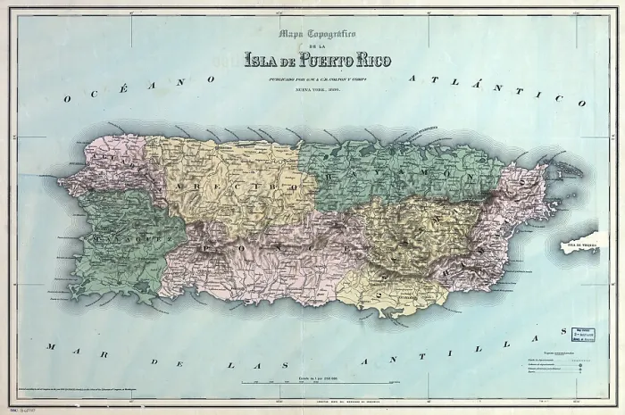 Framed Print : Topographic map of the island of Puerto Rico. 1886