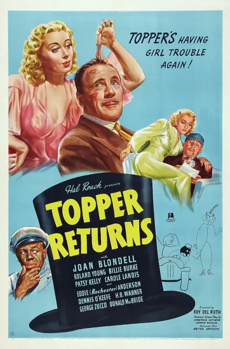 Framed Print : TOPPER RETURNS, US poster art, Joan Blondell, Eddie (Rochester) Anderson, Roland Young, Carole Landis, 1941 Framed Print : TOPPER RETURNS, US poster art, Joan Blondell, Eddie (Rochester) Anderson, Roland Young, Carole Landis, 1941
