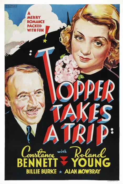 Framed Print : TOPPER TAKES A TRIP, US poster art, from left: Roland Young, Constance Bennett, 1938