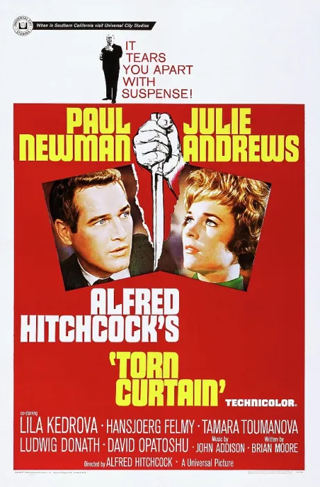 Framed Print : TORN CURTAIN, US poster art, top: Alfred Hitchcock, bottom from left: Paul Newman, Julie Andrews, 1966 Framed Print : TORN CURTAIN, US poster art, top: Alfred Hitchcock, bottom from left: Paul Newman, Julie Andrews, 1966