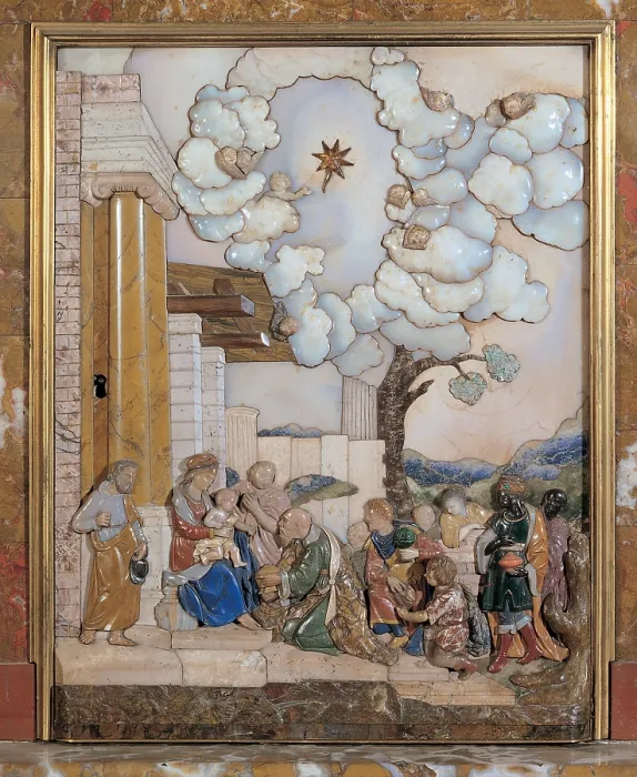 Framed Print : Torricelli Giuseppe Antonio, Adoration of the Magi, 1705, 18th Century, marble tarsias, Italy, Tuscany, Florence, Palatine Chapel Framed Print : Torricelli Giuseppe Antonio, Adoration of the Magi, 1705, 18th Century, marble tarsias, Italy, Tuscany, Florence, Palatine Chapel