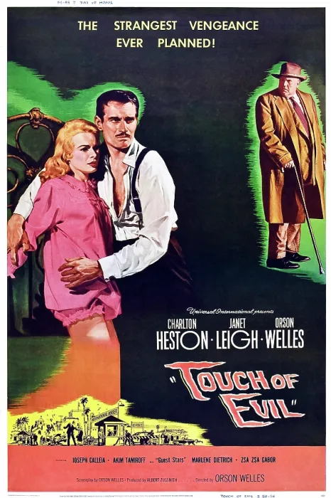 Framed Print : TOUCH OF EVIL, from left: Janet Leigh, Charlton Heston, Orson Welles, 1958
