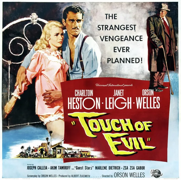 Framed Print : TOUCH OF EVIL, US poster art, from left: Janet Leigh, Charlton Heston, Orson Welles, 1958