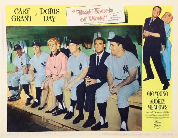 Framed Print : THAT TOUCH OF MINK, US lobbycard, from second left: Roger Maris, Doris Day, Mickey Mantle, Cary Grant, Yogi Berra, 1962 Framed Print : THAT TOUCH OF MINK, US lobbycard, from second left: Roger Maris, Doris Day, Mickey Mantle, Cary Grant, Yogi Berra, 1962