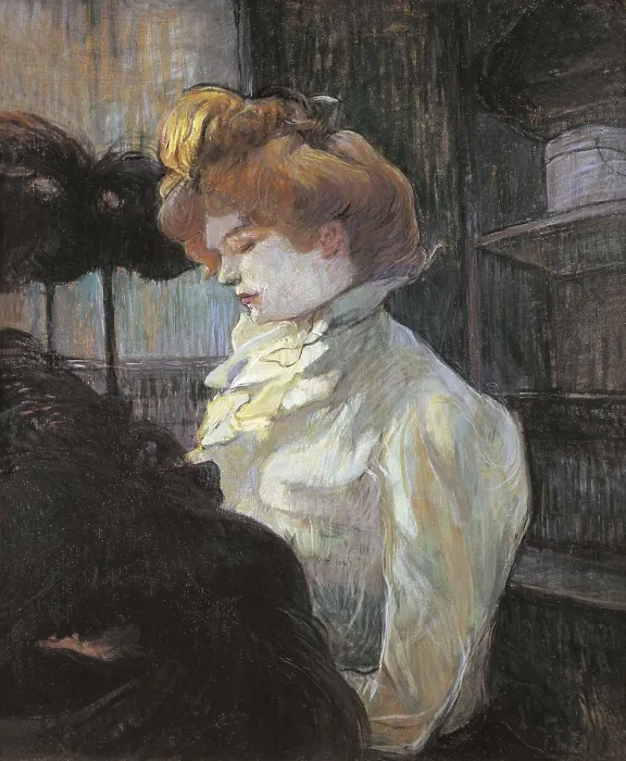 Framed Print : TOULOUSE-LAUTREC, Henri de (1864-1901). The Milliner. 1900. Madame Louise Blouet. Post-Impressionism. Oil on wood. FRANCE. Albi. Toulouse-Lautrec Museum Framed Print : TOULOUSE-LAUTREC, Henri de (1864-1901). The Milliner. 1900. Madame Louise Blouet. Post-Impressionism. Oil on wood. FRANCE. Albi. Toulouse-Lautrec Museum
