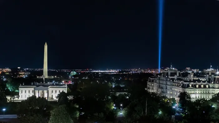 Framed Print : Tower of Light illuminates the night sky over the Pentagon on Sept Framed Print : Tower of Light illuminates the night sky over the Pentagon on Sept