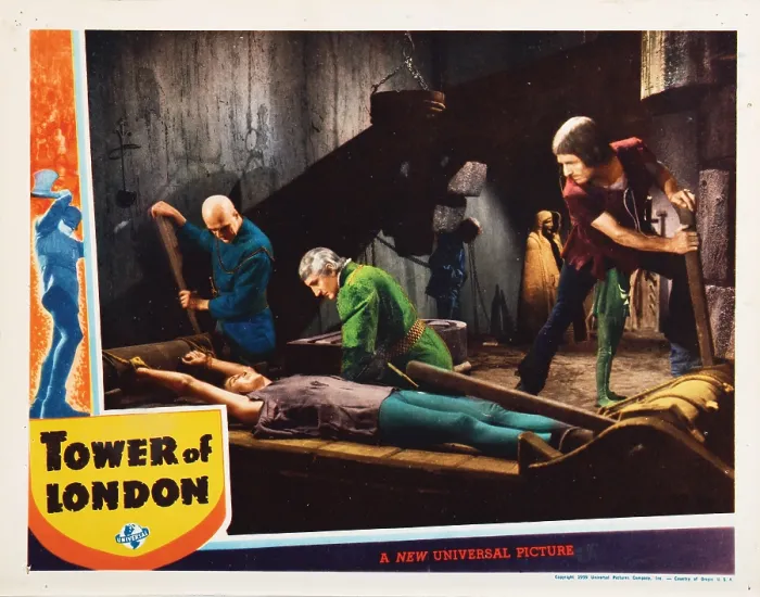 Framed Print : TOWER OF LONDON, lobbycard, Boris Karloff (bald head), Basil Rathbone (green), 1939