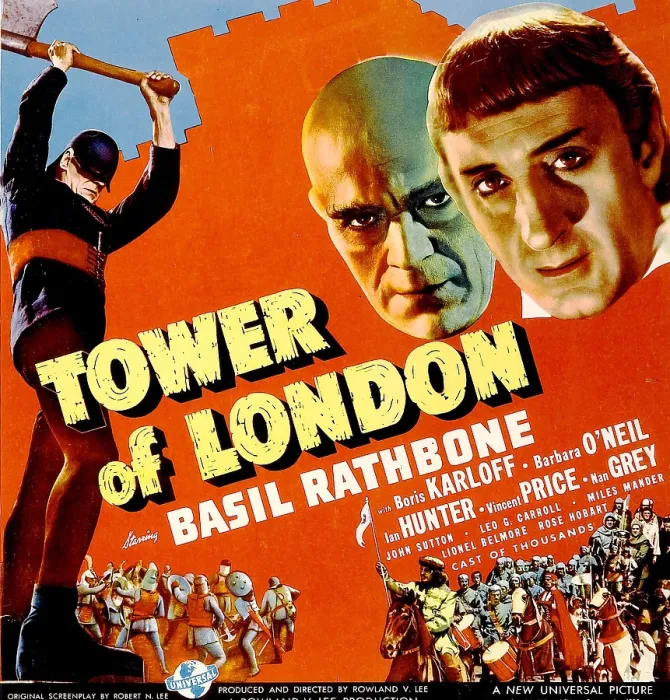 Framed Print : TOWER OF LONDON, top right from left: Boris Karloff, Basil Rathbone on window card, 1939