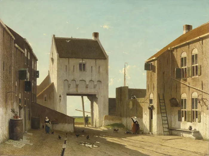 Framed Print : A Town Gate in Leerdam, by Jan Weissenbruch, c. 1868-70, Dutch painting, oil on canvas. (BSLOC_2016_1_92)