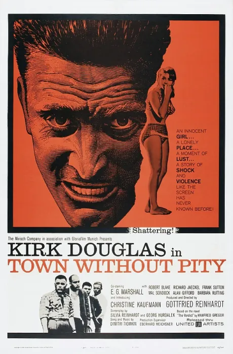 Framed Print : TOWN WITHOUT PITY, top l-r: Kirk Douglas, Christine Kaufmann, bottom l-r: Frank Sutton, Robert Blake, Richard Jaeckel, Mal Sondock on poster art, 1961 Framed Print : TOWN WITHOUT PITY, top l-r: Kirk Douglas, Christine Kaufmann, bottom l-r: Frank Sutton, Robert Blake, Richard Jaeckel, Mal Sondock on poster art, 1961