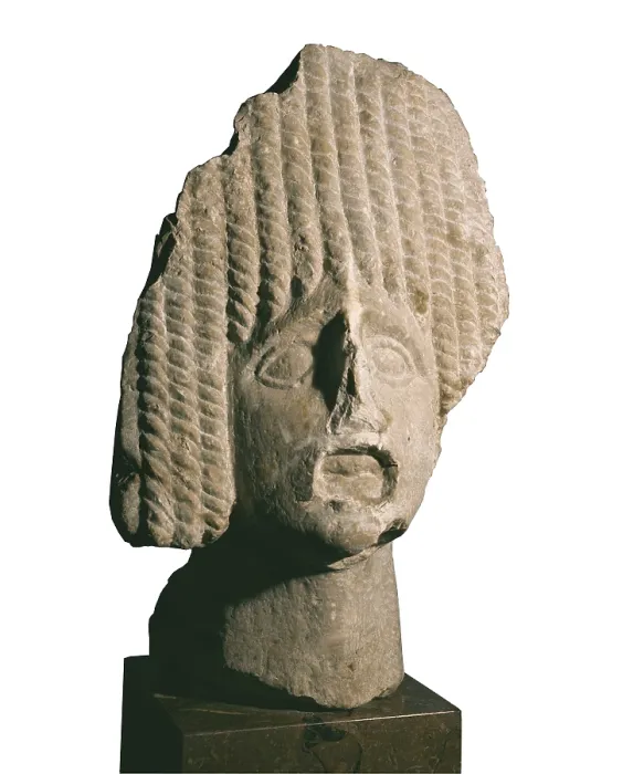 Framed Print : Tragic mask from the Greek colony of Emporion (6th-3rd century BC). Greek art. Sculpture on rock. SPAIN. Barcelona. Archaeology Museum of Catalonia. Proc: SPAIN. L'Escala