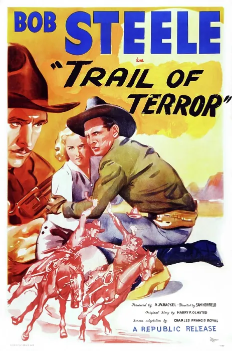 Framed Print : TRAIL OF TERROR, center: Beth Marion, right: Bob Steele on poster art, 1935