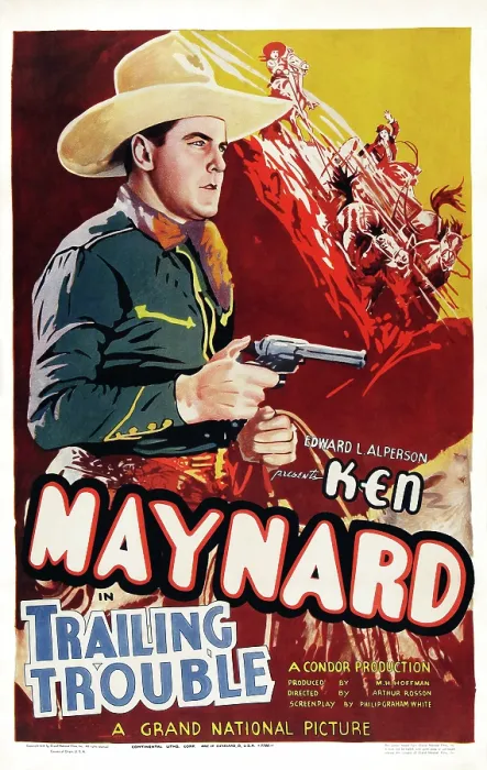 Framed Print : TRAILING TROUBLE, Ken Maynard on poster art, 1937