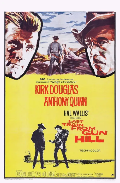 Framed Print : LAST TRAIN FROM GUN HILL, top l-r: Kirk Douglas, Anthony Quinn on poster art, 1959