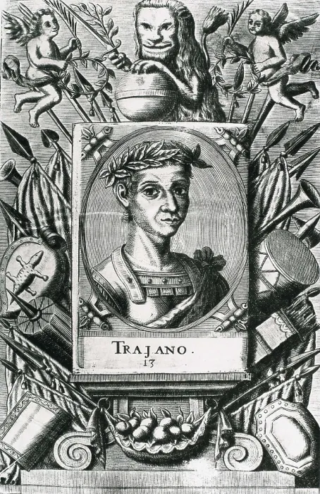 Framed Print : TRAJAN, Marcus Ulpius Traianus (53-117). Portrait of Trajan with laurels. Engraving. AISA / Everett Collection**US SALES ONLY** Framed Print : TRAJAN, Marcus Ulpius Traianus (53-117). Portrait of Trajan with laurels. Engraving. AISA / Everett Collection**US SALES ONLY**