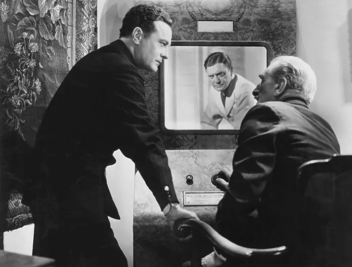 Framed Print : TRANSATLANTIC TUNNEL, (aka THE TUNNEL, aka TRANS-ATLANTIC TUNNEL), Richard Dix (on screen), C. Aubrey Smith (seated), 1935 Framed Print : TRANSATLANTIC TUNNEL, (aka THE TUNNEL, aka TRANS-ATLANTIC TUNNEL), Richard Dix (on screen), C. Aubrey Smith (seated), 1935