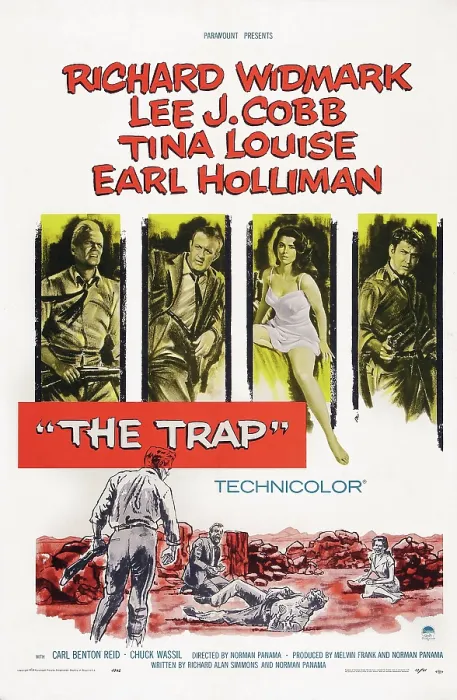 Framed Print : THE TRAP, US poster, from left: Richard Widmark, Lee J. Cobb, Tina Louise, Earl Holliman, 1959