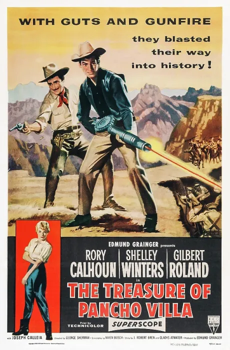 Framed Print : THE TREASURE OF PANCHO VILLA, US poster art, from left, Gilbert Roland, Rory Calhoun, 1955