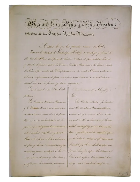 Framed Print : The Treaty of Guadalupe Hidalgo, which brought an official end to the Mexican-American War (1846-48), was signed on February 2, 1848 Framed Print : The Treaty of Guadalupe Hidalgo, which brought an official end to the Mexican-American War (1846-48), was signed on February 2, 1848